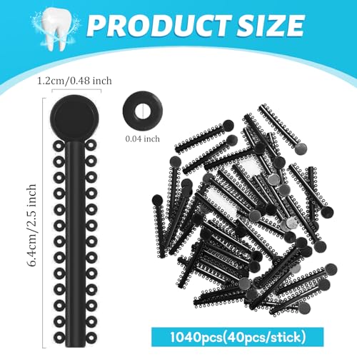 Orthodontic Rubber Bands for Braces - 1040 Pcs Black Ligature Ties, Elastic O-Rings