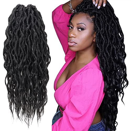 Goddess Faux Locs Crochet Hair 24 Inches 6 Packs Natural Black Wavy Dreadlocks