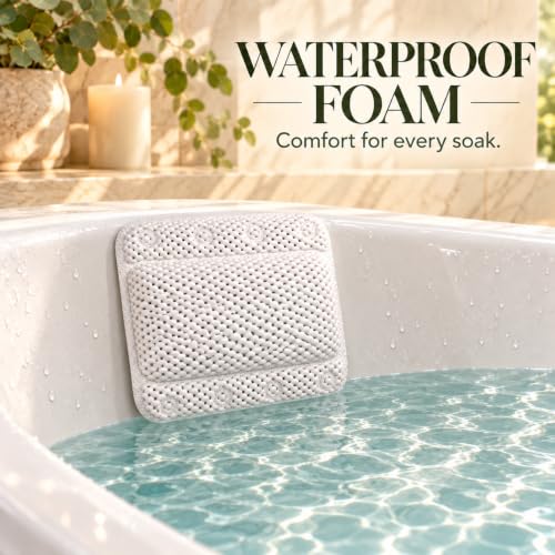 12.5 x 12 Waterproof Bath Pillow with Neck Support and Suction Cups