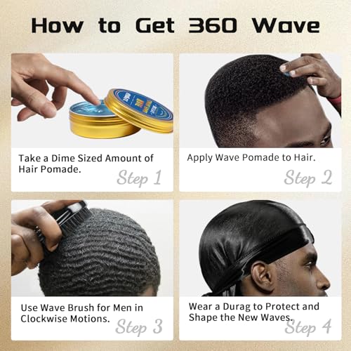 Goiple Curved 360 Wave Brush for Men - Medium Hard Boar Bristle Hair Brush
