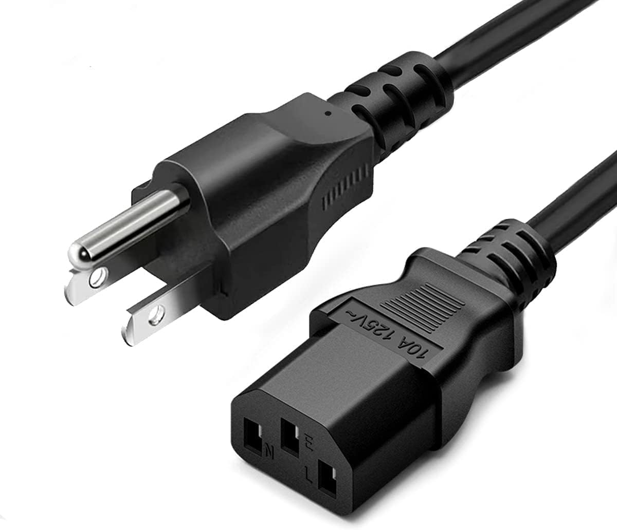 3 Prong Power Cord 15ft Long C13 Universal AC Electric Cable Replacement for Computer, Monitor, Printer, Desktop, PC, PSU Power Supply