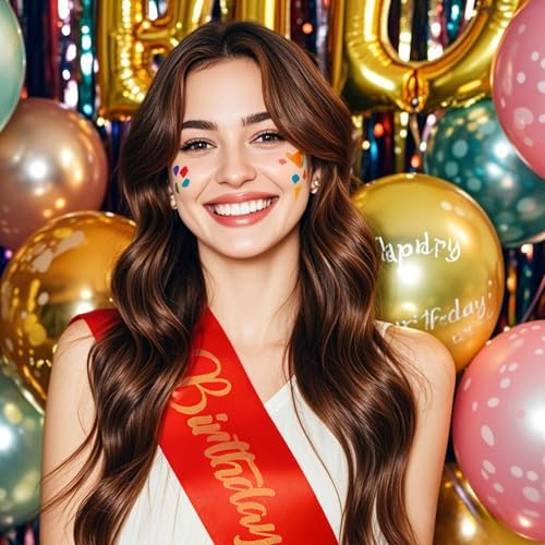 COCIDE Birthday Queen Sash for Women - Variation 004, Glitter Red & Gold