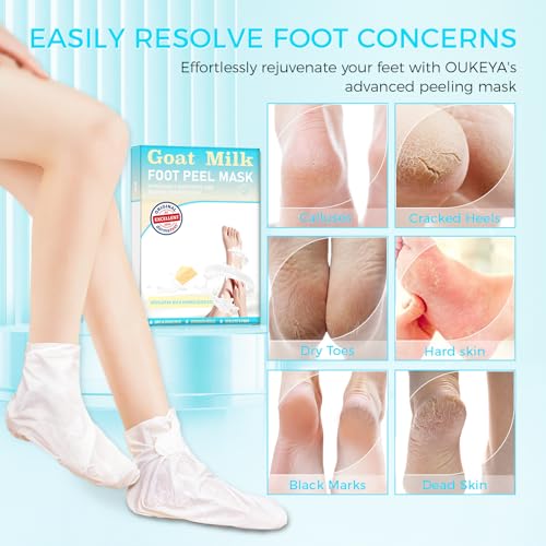 OUKEYA Goat Milk Foot Mask 3 Pairs for Dry Cracked Feet, Dead Skin Removal, Gentle Heel Care