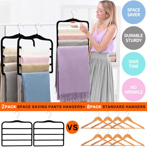 2-Pack Velvet Multi-Layer Pants Hangers - Space Saving Closet Organizers