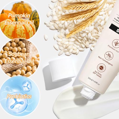 SKY AND Organic Korean SPF50+ Sunscreen with Rice & Probiotics, All Skin Types, Water-Resistant
