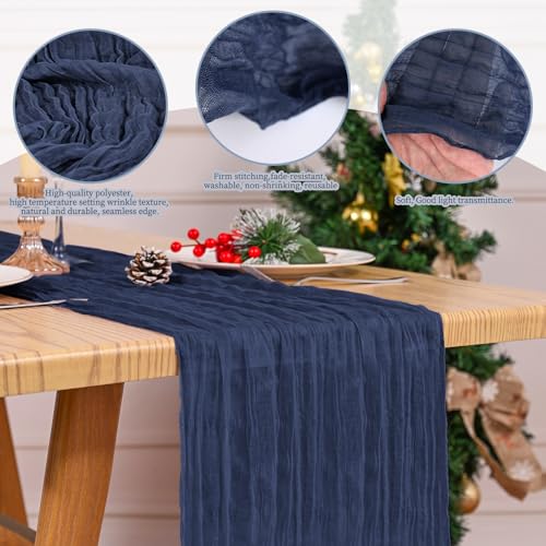 Navy Blue Cheesecloth Table Runner Set - 4 Pack, 17 x 108 Inches