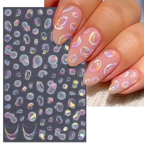 Summer Bubble Holographic Nail Stickers - 2 Sheets Self-Adhesive DIY Manicure