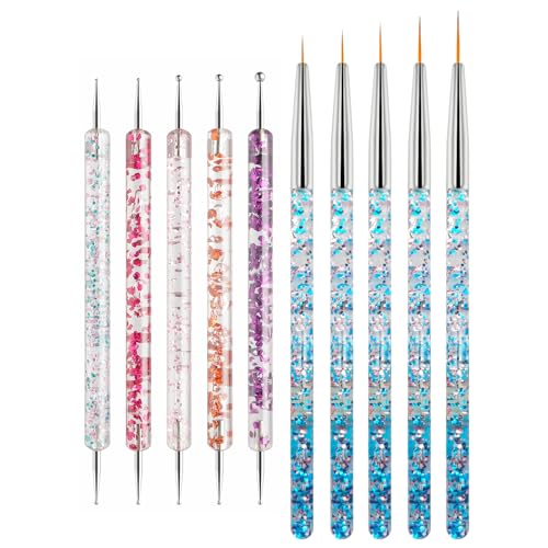Nail Art Tool Set - 5 Dotting Tools & 5 Liner Brushes for Professionals