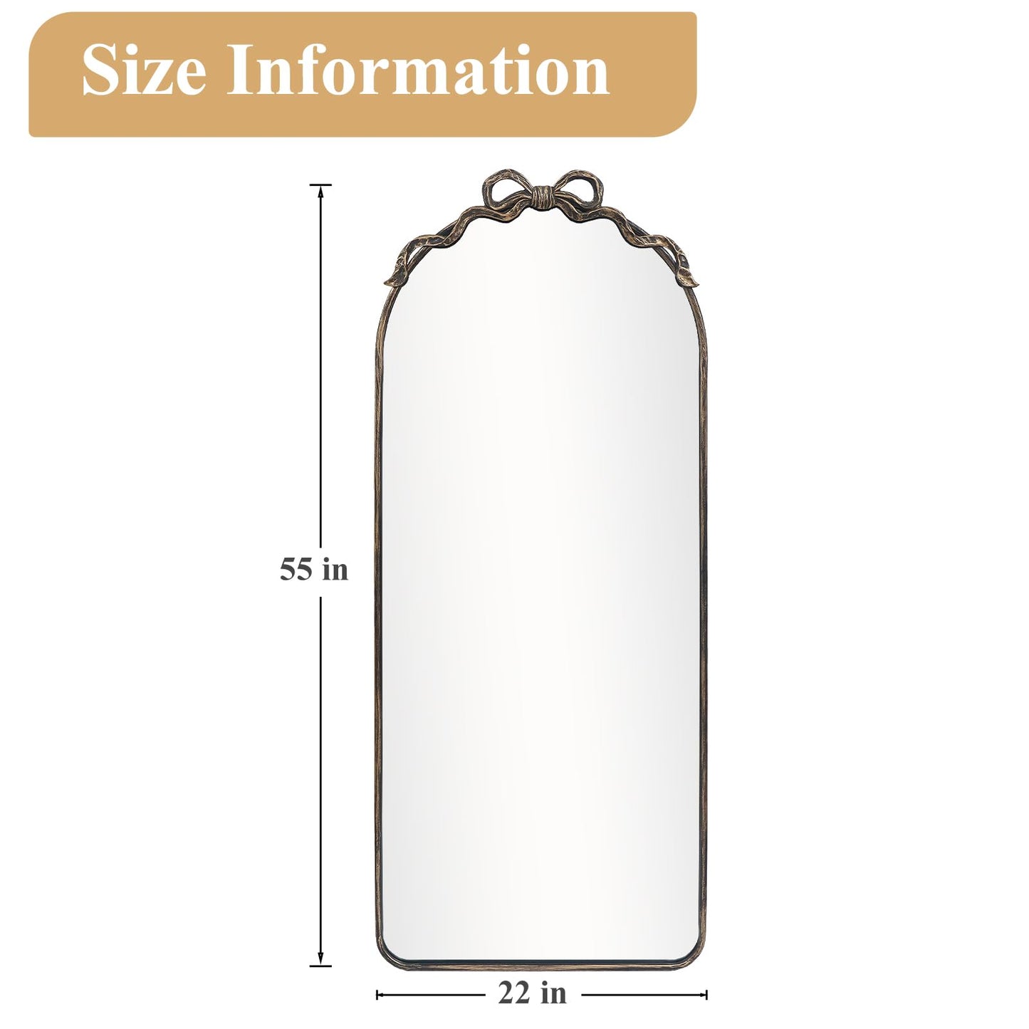 YIDIE Black Bow Metal Round Mirror -22x55inch Elegant Wall-Mounted Vanity Decorative Mirror for Bedroom, Bathroom, Living Room