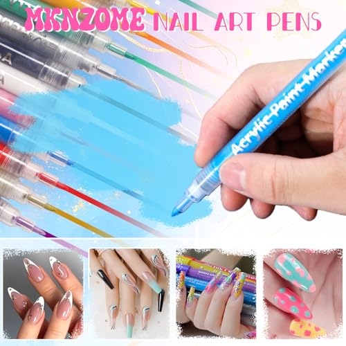 MKNZOME 28-Color Nail Art Pen Set, 0.7mm Fine Tip Acrylic Liner Pens