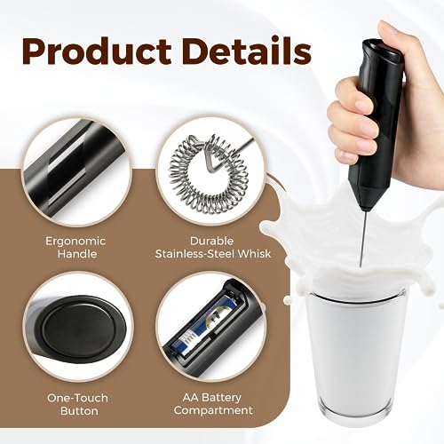 HealSmart Handheld Milk Frother with Stand – Battery Operated Whisk for Lattes, Cappuccinos & Matcha