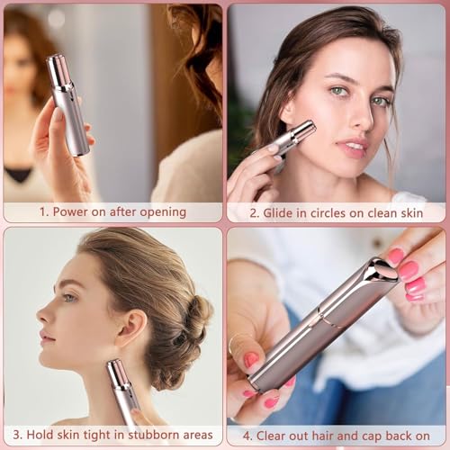 Rechargeable Rose Gold Facial Hair Remover for Women with LED Light & 1 Replacement Head