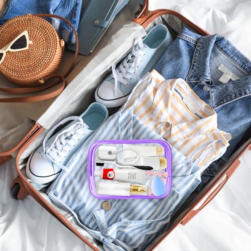 PLULON 2-Pack TSA Approved Clear Travel Toiletry Bags - Purple