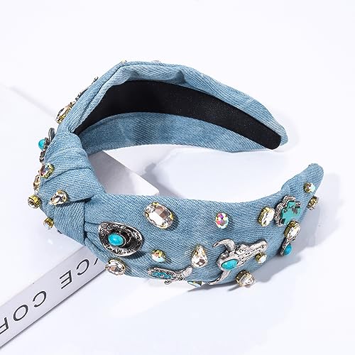 Western Cowgirl Knotted Headband for Women – Rhinestone Crystal Hair Accessory