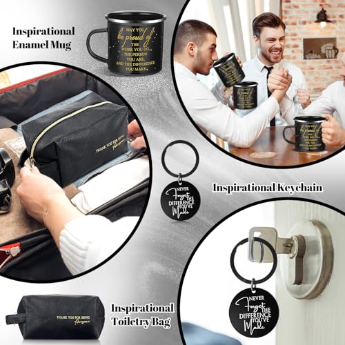 Thank You Gift Set for Men - Black 12 oz Mug, Toiletry Bag & Keychain