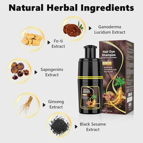Dark Brown Hair Dye Shampoo 3-in-1 Color & Grey Coverage for Men & Women