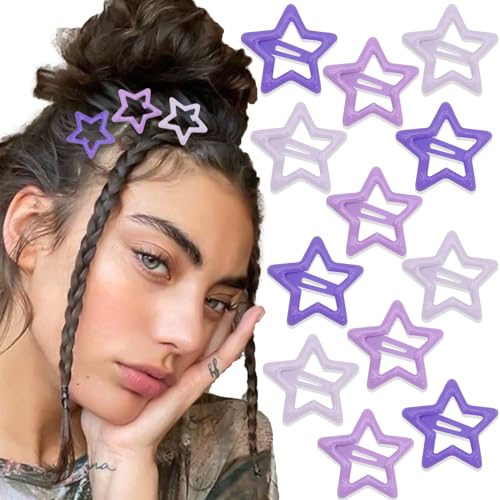 NAISKA Y2K Purple Star Hair Clips - 12 Non-Slip Snap Barrettes