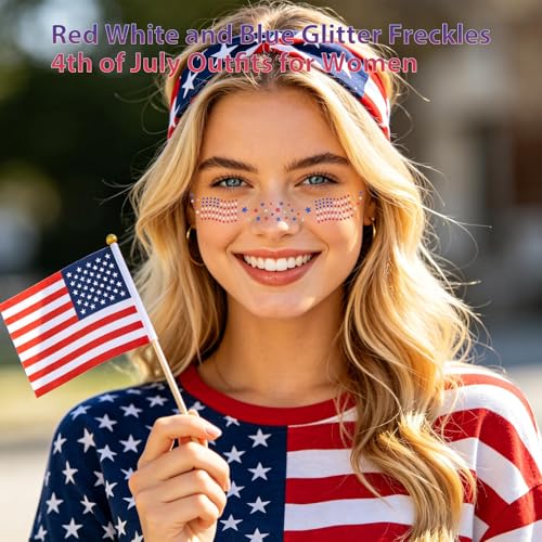 Mysense Glitter Freckles Face Tattoo - American Flag Design for 4th of July