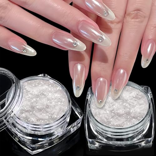Fokostar White Chrome Nail Powder Set - 2 Jars 1g with Applicators