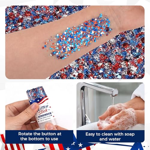 4th of July Glitter Stick Patriotic Hair Glitter Body Glitter face Glitter 4th of July Outfits for Women Fourth of July Outfit Women 4th of July Fourth of July Decorations£¬Red White and Blue X1