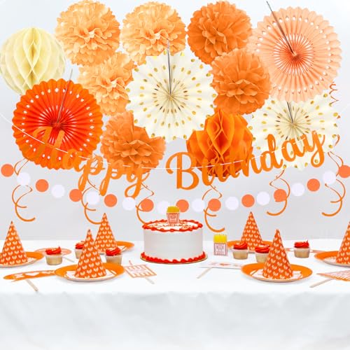 Orange Beige Birthday Decoration Kit - 20pcs Party Set for Women