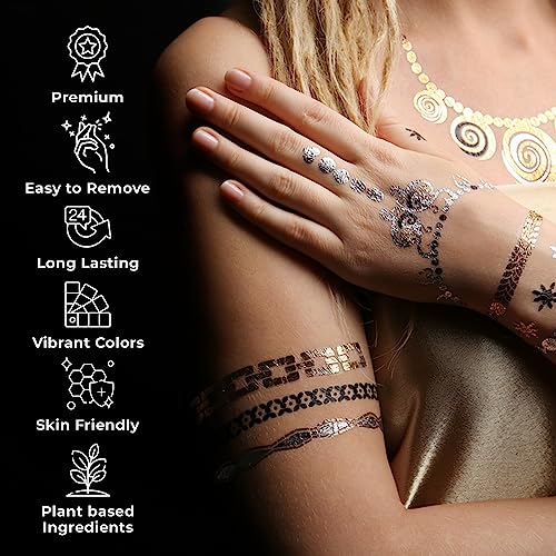 Vanli's Metallic Temporary Tattoo Markers Set with 30 Stencils - Skin-safe & Vibrant