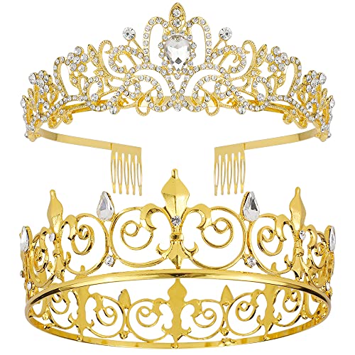 AOPRIE Gold King & Queen Tear Drop Tiara Crown Set for Weddings & Parties