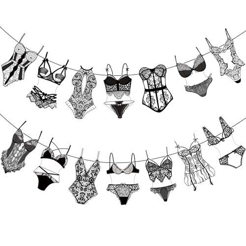 Lingerie Party Banners - 2Pcs Black Bras & Panties Decor for Bridal Showers