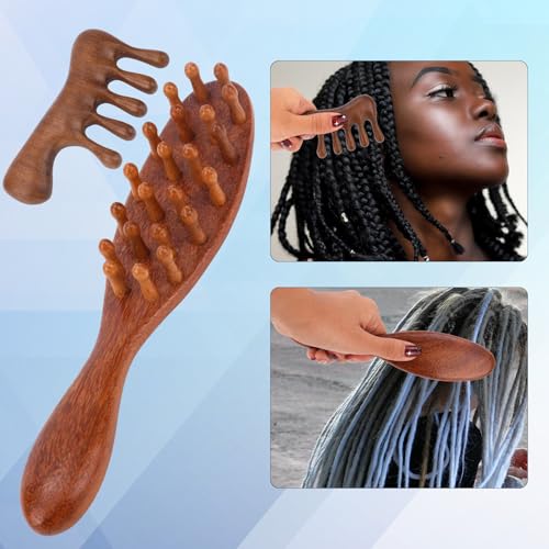 Wooden Dreadlock Comb Set for Hair Growth & Scalp Massage - 2 Pack