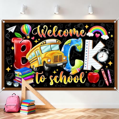 Back to School Banner - School Bus Welcome Decoration (6 x 3.6 ft)
