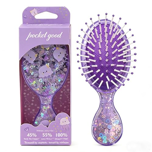 Mini Glitter Detangling Hair Brush for Kids & Adults - Purple
