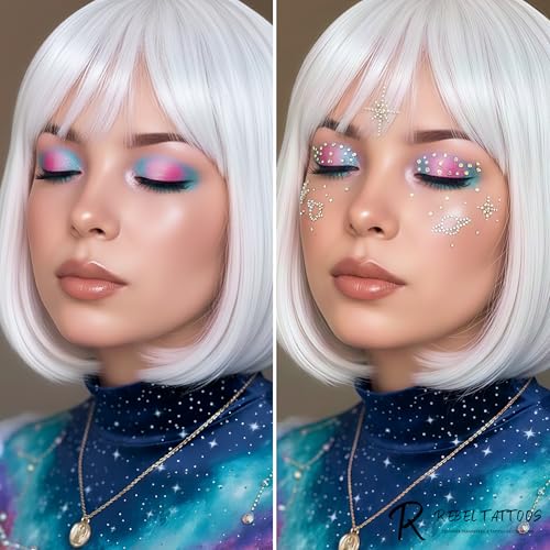 Rebel Tattoos Rave Face & Body Stickers with Rhinestones - Transparent Space
