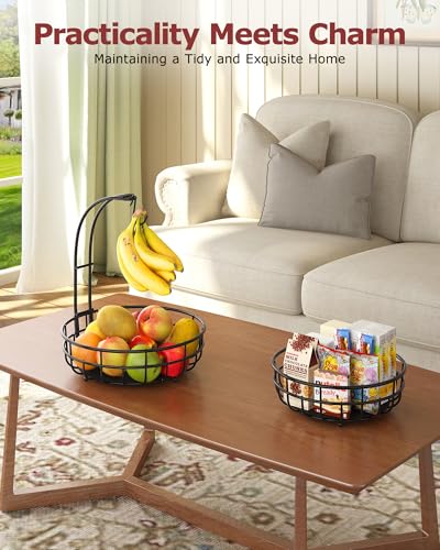 2 Tier Space-Saving Fruit Basket with Banana Hook for Kitchen
