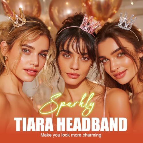 Zoestar Mini Crown Headbands for Women - 3pcs Sparkly Tiara
