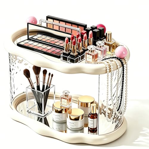 A CENTER White 2-Tier Clear Acrylic Makeup & Jewelry Organizer