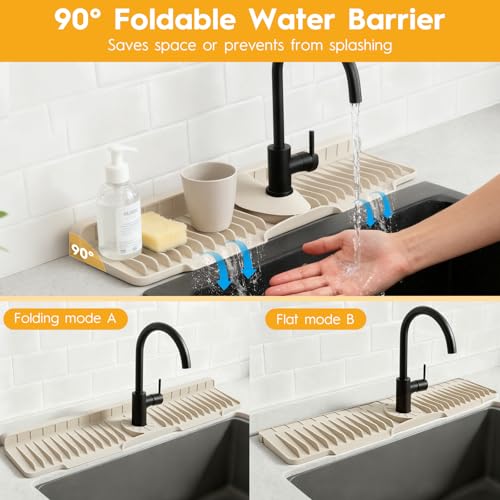 24" Silicone Kitchen Sink Faucet Mat with Fast Drainage - Beige