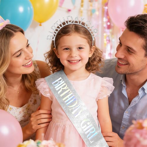 TAROSE Silver Birthday Tiara and Sash Set for Women