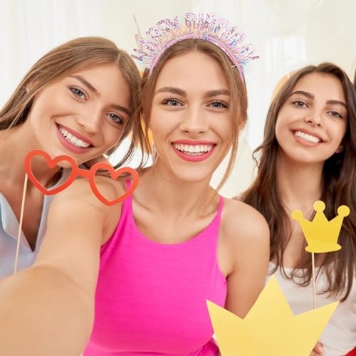 CIEHER Pink Birthday Crown Headband for Women & Girls