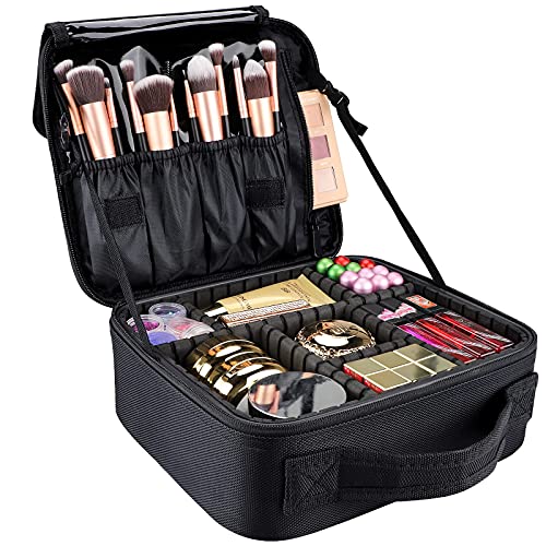 GZCZ Small Travel Makeup Bag - Portable Cosmetic Train Case with Strap