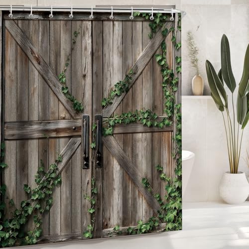 Rustic Barn Door Vines Shower Curtain - Farmhouse Bathroom Decor, 72x72 in