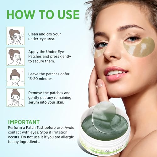 VELAMO ADVANCED Green Under Eye Patches - Aloe Vera & Retinol for Dark Circles, Puffiness & Wrinkles - 60 Pcs