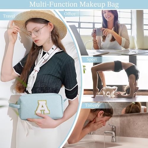 Personalized Initial Makeup Bag - Light Blue-A Cosmetic Pouch