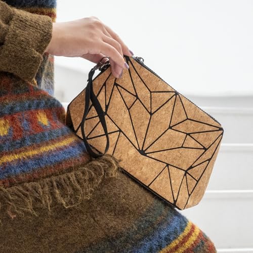 Cork Wristlet Pouch for Women - Zipper Makeup Organizer Bag