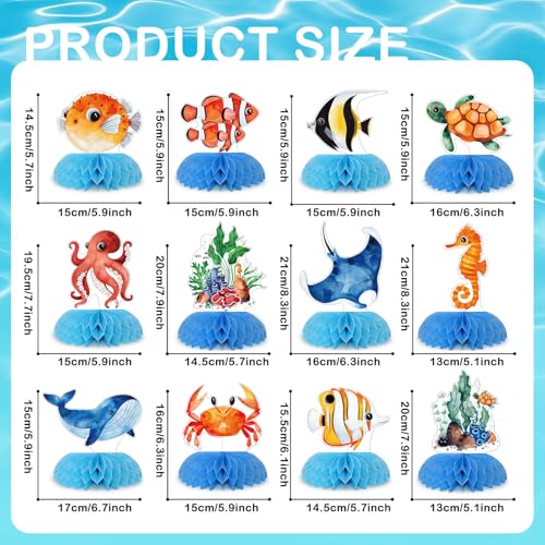 12pcs Ocean Sea Animal Honeycomb Centerpieces for Parties