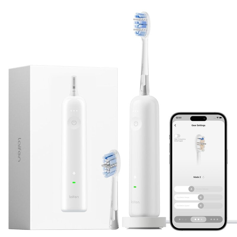 Laifen Wave Pro Sonic Electric Toothbrush for Adults – 2026 Model, 60° Oscillations for Ultra-Clean, Smart App, 70-Day Battery, 2 Brush Heads, IPX8 Waterproof (White ABS)