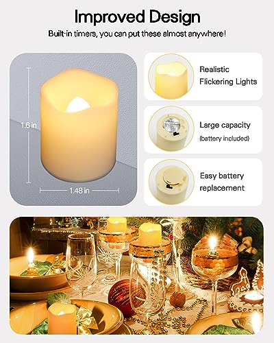 SHYMERY Flameless Votive Candles with Timer - 12 Pack LED Tea Lights