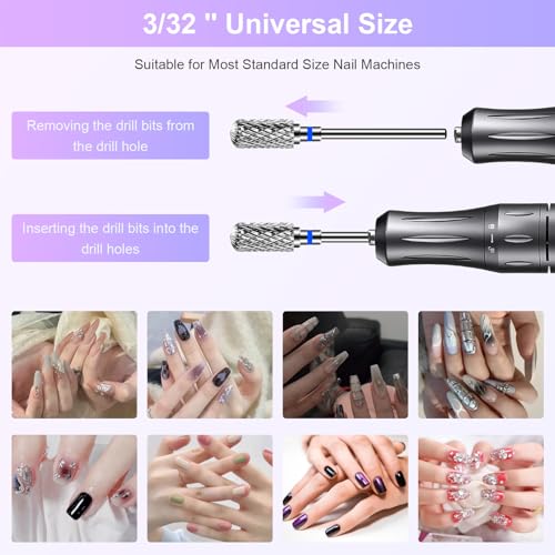 CGBE 6-Piece Tungsten Carbide Nail Drill Bit Set - 3/32" Universal Shank