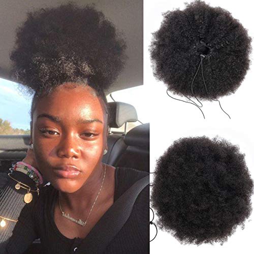 WENYU 6 Inch Afro Puff Drawstring Ponytail Extension - Human Hair, Natural Color