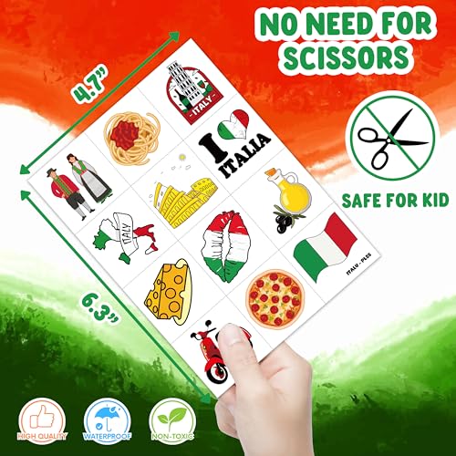 60 PCS Italian Flag Temporary Tattoos for Parties & Kids