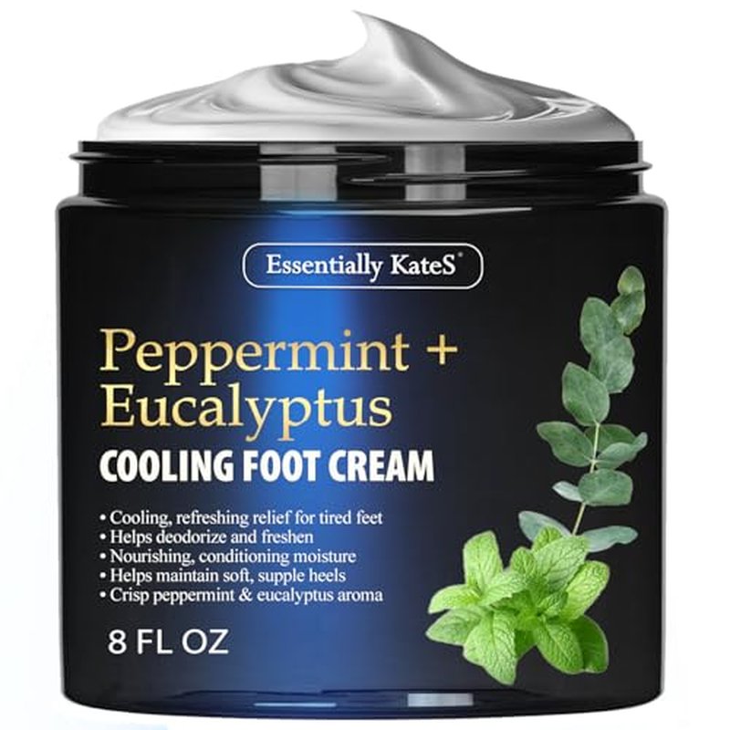 Essentially KateS Peppermint + Eucalyptus Cooling Foot Cream 8 Fl Oz ? Relieves Dry, Cracked, Tired Feet ? Deep Hydration with Ceramides ? Non-Greasy Formula